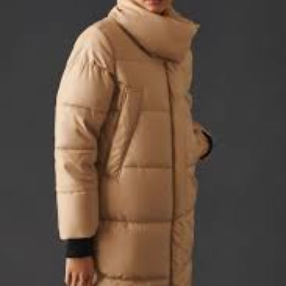 Anthropologie NVLT Faux Leather Puffer Coat Tan Zip Front Size MED